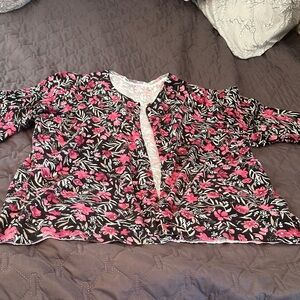 Black cardigan with pink flowers